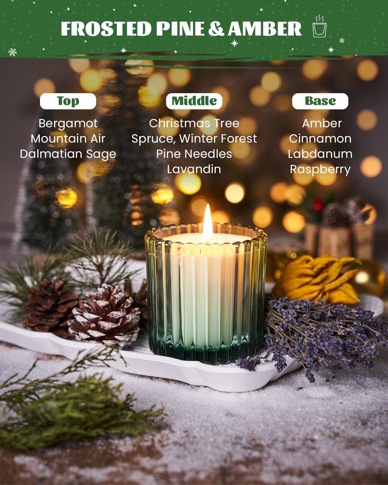 M&SENSE Frosted Pine Amber Scented Candles, 9.2 Oz 60 Hours Burning Time Soy Candle, Christmas Fall Gifts for Home Decor, Up to, Natural Soy Wax Relaxing Aromatherapy Candle