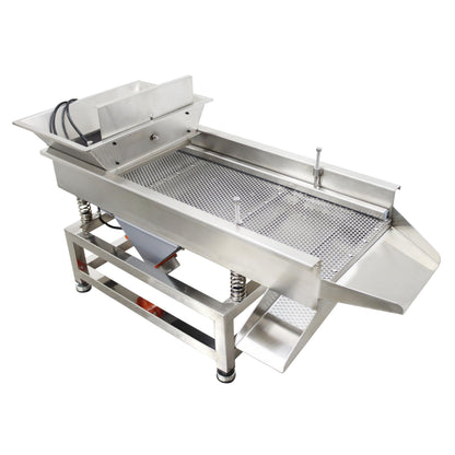 TECHTONGDA Straight Vibrating Sieve Screen Shaker Electric Linear Sifter Machine Stainless Steel One Layer Two Motors 4mm Round Hole Screen Size 11.8×31.5inch 110V