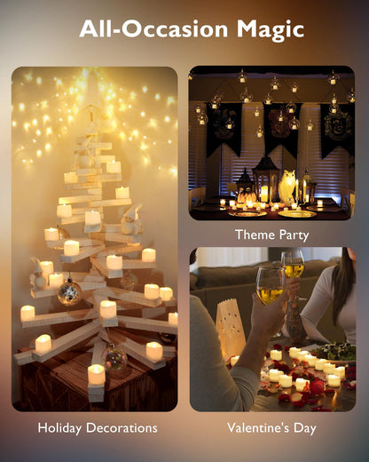 Homemory 24pcs Remote Timer LED Tea Lights Candles, 400+Hours Flickering Flameless Battery Operated Votive Candles for Tabletop Lighting, Centerpieces Decor, Holiday Decor