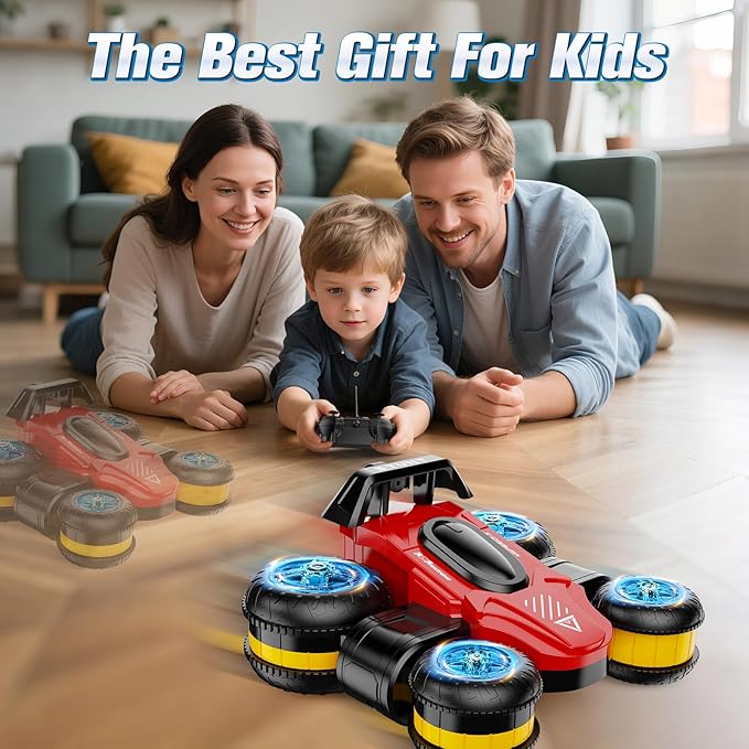 High Speed Drift Remote Control Stunt Deformation Car Birthday Gifts for Boys and Girls 4-16 Years Old (Red and Yellow)