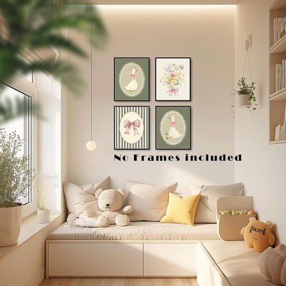 LUKIPOM Boho Girl Nursery Wall Art Prints - Set of 4 Floral Posters for Baby Room Decor | Sage Green Wildflowers