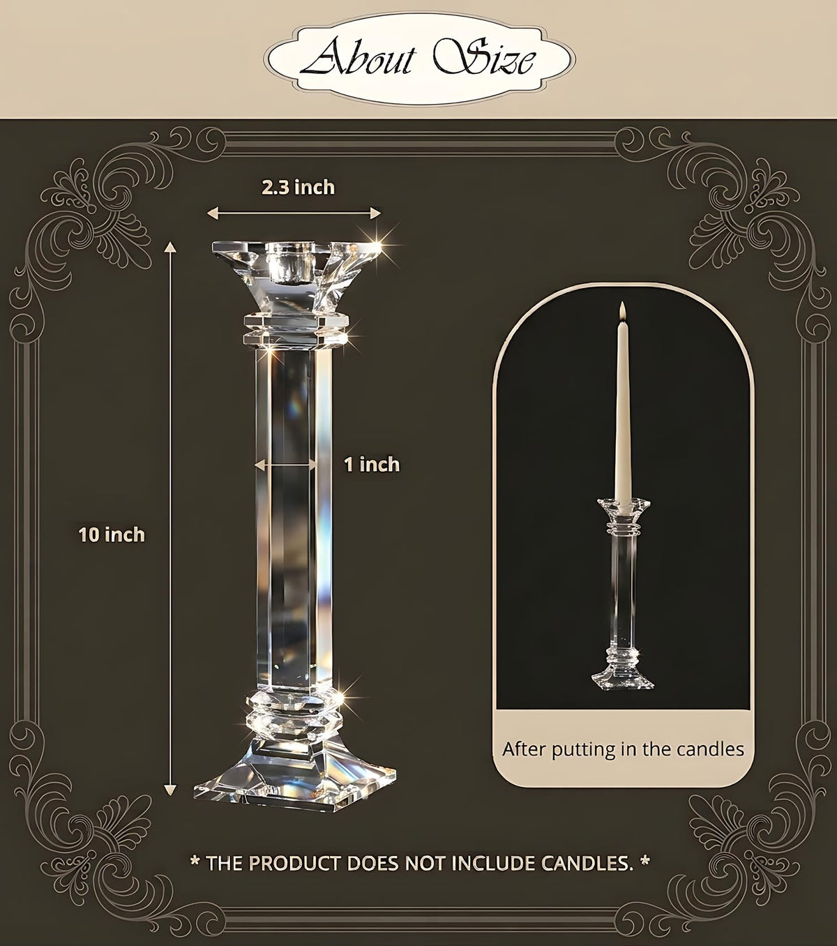 Crystal Candle Holders Set of 2, 10 Inch Tall Candle Sticks Holder Decor for Wedding Dining Table, Clear Glass Candlestick Holder Centerpiece, Heavy Duty K9 Crystal Candelabros para Centros de Mesa