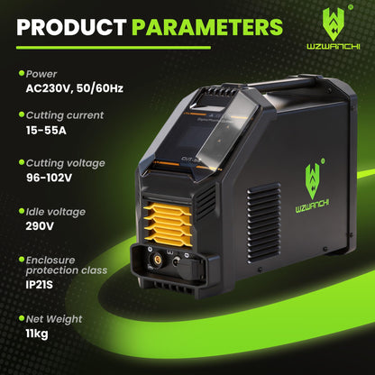 WZWANCHI 55A Plasma Cutter, 【45° Digital LED Display】Pilot ARC HIgh Frequency Plasma Ctting Machine With 2T/4T IGBT Post Gas, Max Cutting 3/5', Clean Cutting 1/2''