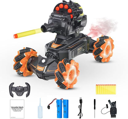 Rc Car Shoot SoftBulletFits for Nerf Remote Control Hand Gesture Stunt Drift Truck 360°Rotating Battle Tanks with Soft Bullets Water Bomb Spray Music Led Toy Gifts（Orange）