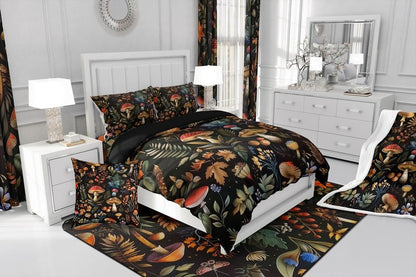 Feelyou Wild Mushroom Bed Comforters Set Twin Size,Burgundy Plant Fallen Leaves Super Soft Microfiber Bedding Set for Girls Boys,Botanical Plant Decorative Comforter Set,1 Pillowcase