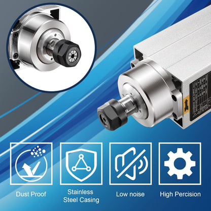 QNK CNC Spindle Motor, 3KW Air Cooled Spindle Motor 220V ER20 18000RPM, High Speed 10A 300Hz Air Cooled Round for CNC Router Engraver Milling Machine