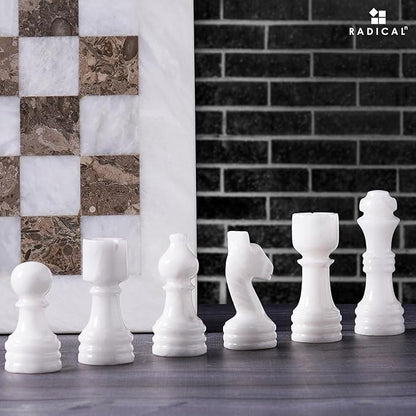 Radicaln Marble Chess Set 12 Inches White and Grey Oceanic Handmade Luxury Board Game for Adults Classic Stone Chess Board &amp Pieces Premium Game Night Gift for Home Decor