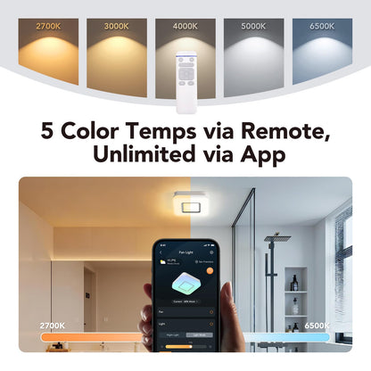 OREiN Matter Smart Bathroom Exhaust Fan with Light (No Speaker), 110 CFM Quiet Bathroom Vent Fan, 2700K–6500K, DIY RGB Lighting, Voice/App/Remote Control, Works with Alexa, Google & Apple Home