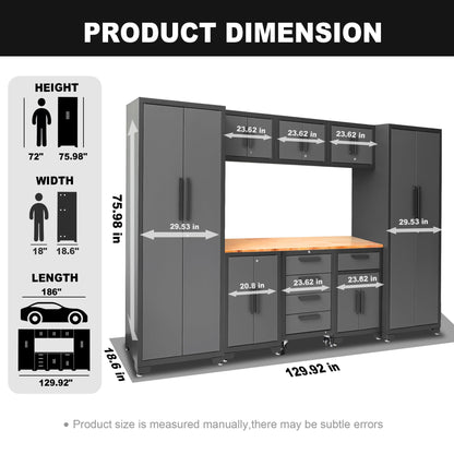 Torin Garage Cabinets Storage System, 9 Piece Included Steel Drawers Rolling Chest,Locked Storage Cabinet, Perfect for Organizing Garage and Tools, 129.92", Black/Grey