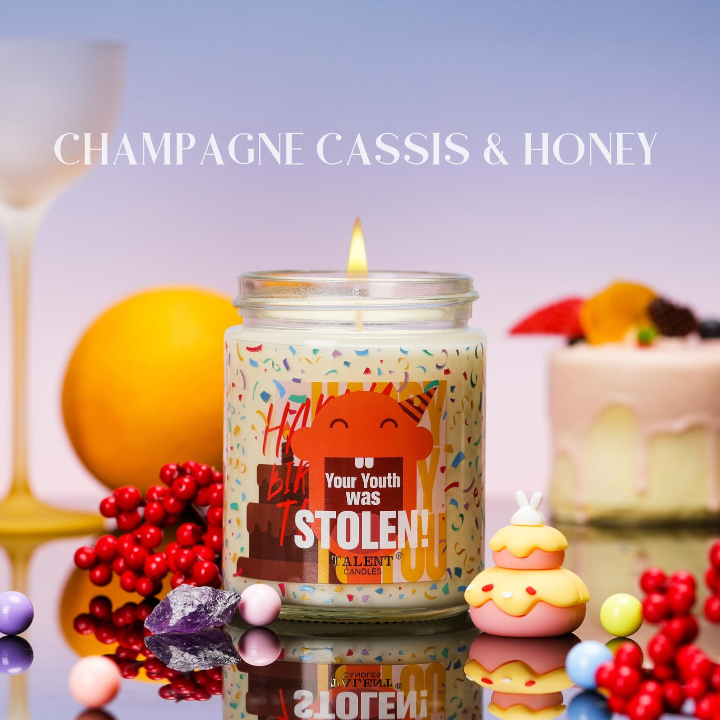 Happy Birthday Candle, Birthday Gifts for Women Girls Best Friend, Birthday Candles Gifts Ideas, Champagne Cassis & Honey Jasmine Scented Candles
