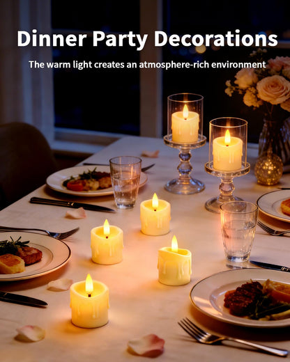 CAQUIRU Rechargeable Flameless Candles with Remote Timer, 1.5"x2" LED Tea Lights Candles Battery Operated, Electric Fake Flickering Votive Candles for Home Table Aniversary Wedding Decor (6 Pack)