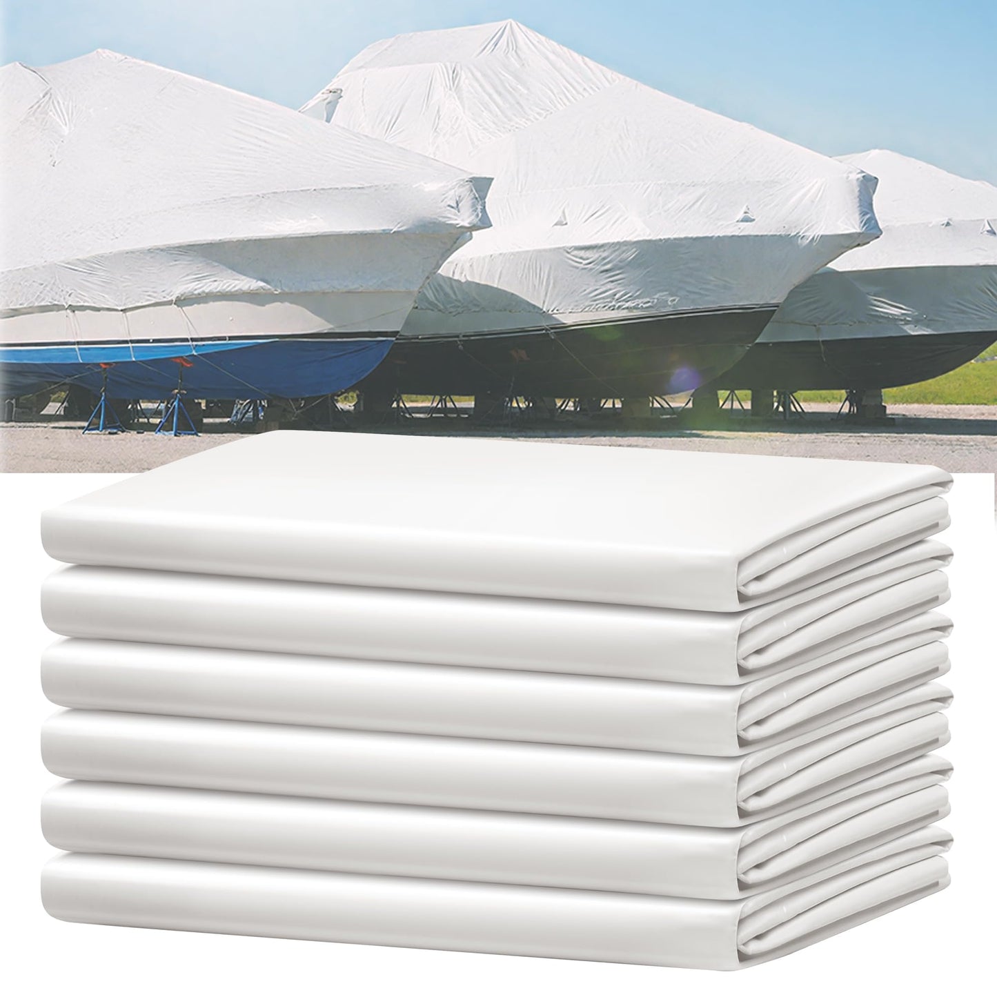 14' X 50' Polyethylene Plastic Shrink Wrap for Boat Shrink Wrap - 7 Mil Boat Shrink Film for Use with Heat Gun, UV Resistance Industrial Shrink Wrap for Protection and Storage, White
