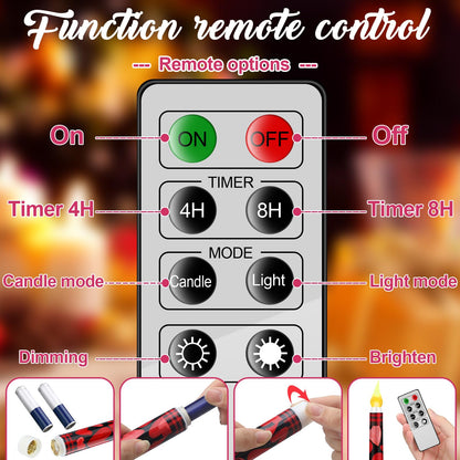 Aurelema 6 Pcs Valentines Day LED Flameless Candle Set Valentine Day Flameless Taper Candles with Heart Battery Operated Seasonal Celebration with Remote for Wedding Romantic Night