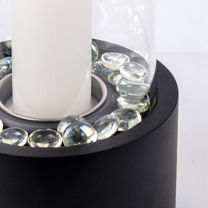 Rixordd Black Hurricane Candle Holder with Round Metal Tray – Clear Glass Cylinder Lantern, Multi-Purpose Decorative Centerpiece for Candles, Flowers, Wedding, Christmas & Home Decor (w/o Candle)