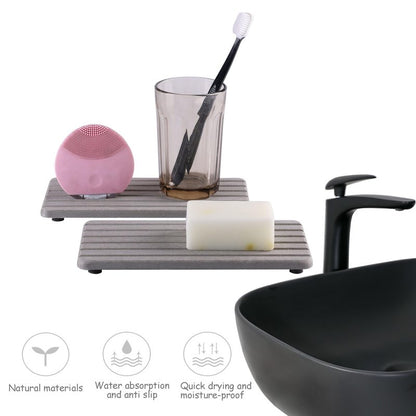 NiuYichee 2 PCS Water Absorbent diatomite Coasters, 8.3" x 4" Water Absorbing Stone Tray for Sink, Stone Drying mat for Kitchen Counter, Stone soap Tray Used for Hand Soaps & toiletries & Plants