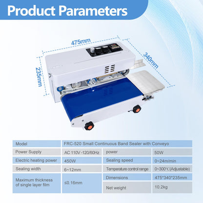 Minssine Commercial Heat Sealer Machine, Automatic Continuous Bag Band Sealing Machine with Digital Temperature Control, Adjustable Speed, Desktop Bag Sealer for Plastic Bags Films (110V/60HZ)