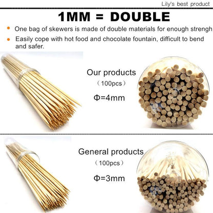 8" Natural Bamboo Skewers for BBQ，Appetiser，Fruit，Cocktail，Kabob，Chocolate Fountain，Grilling，Barbecue，Kitchen，Crafting and Party. Φ=4mm, More Size Choices 6"/10"/12"/14"/16"/17.5"/30"/36"(1000 PCS)