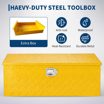 GarveeHome Heavy Duty Aluminum Truck Tool Box, Weatherproof Diamond Plate Storage Chest, Lockable Large Capacity Organizer with Gas Struts for Pickup, Trailer, SUV, and RV