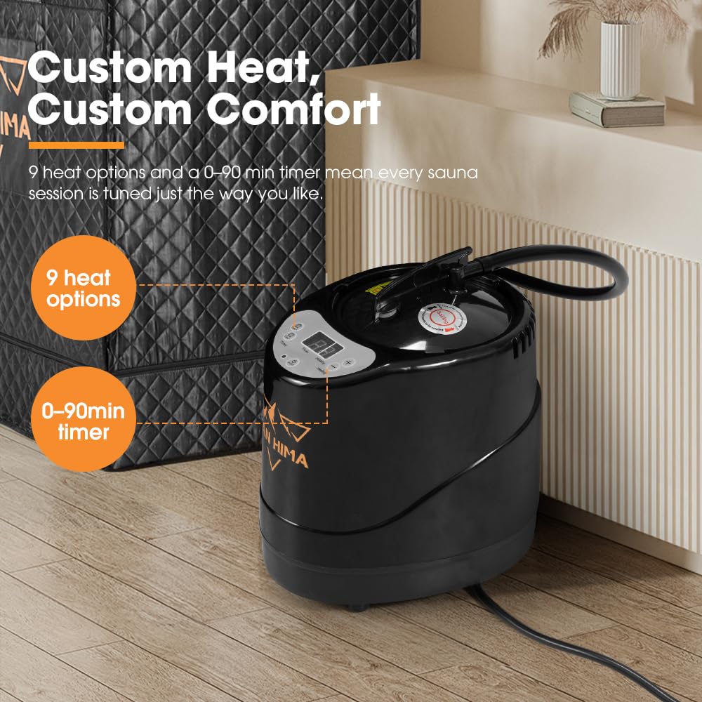 SAN HIMA Portable Sauna for Home, 1 Person Steam Sauna Box with Red Light Therapy, 3L 1500W Steamer, 9 Heat Levels, 90 Minute Timer, Foldable Chair, Remote Control, Indoor Home Spa Sauna Tent