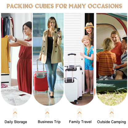 10 Set Packing Cubes for Travel, Luggage Organizer Bags with Hanging Toiletry Bag and Shoe Bag, Travel Packing Cubes for Carry on Suitcase Luggage Accessories Vacation Essentials (Beige)
