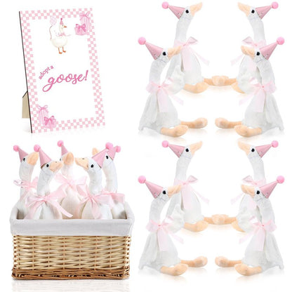 Blueweenly 8 Sets One Silly Goose Birthday Decoration 15.7 Inch Soft Silly Goose Stuffed Animal Hat with Wood Table Decor for Birthday Party Decoration