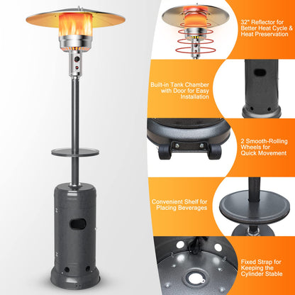 Giantex Outdoor Propane Heater, 50000 BTU Standing Gas Heater w/Shelf Tabletop & Wheels, Tip-Over Protection & Auto Shut Off, CSA Certified, Portable Patio Heaters for Home & Commercial Use (Grey)
