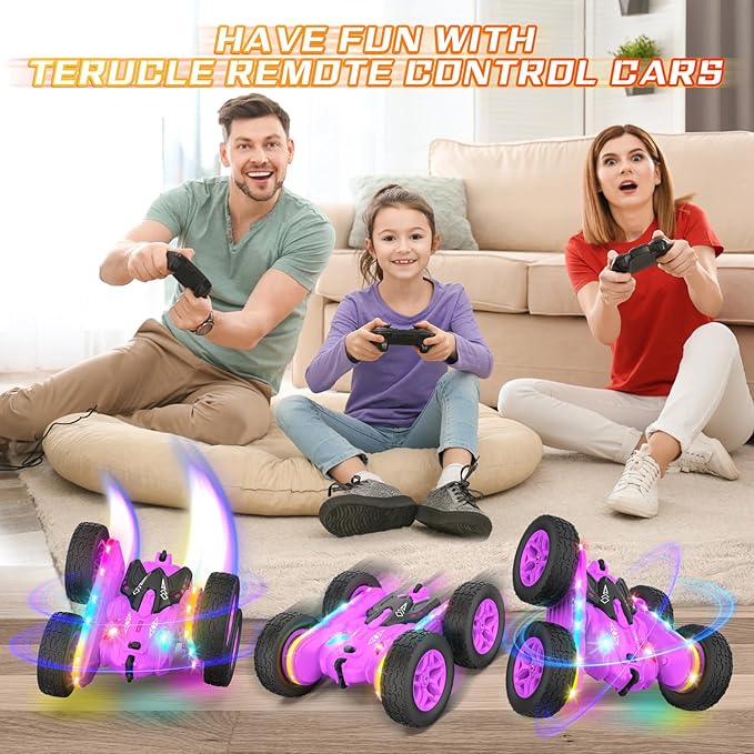 Remote Control Car Rc Cars Stunt RC Car Toys New Upgraded Strip Lights and Headlights Girl Toys Double-Sided 360° Rotating 4WD Drift Truck for Boys Girls Birthday Gift (Purple)