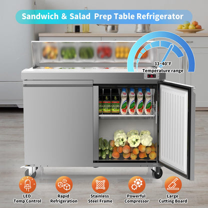 LCEKY 48" W Sandwich Salad Prep Table Refrigerator Commercial Refrigerator with 12 Pans Stainless Steel Fan Cooling Kitchen Equipment