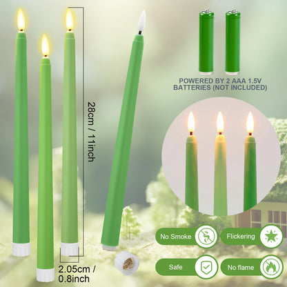 Macarrie 24 Packs Flameless Taper Candles Battery Operated Fake 11 Inch Long Candlelight LED Flameless Candlesticks Flickering Tapered for Spring Summer Wedding(Spring Green)