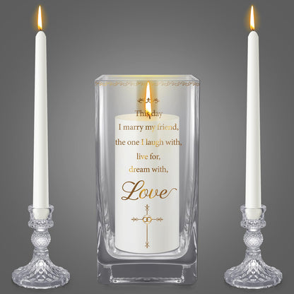 FoldTier Unity Candles with Holder for Wedding Ceremony Set 1 6" Pillar 2 9.8'' Taper Candles 3 Candlestick for Religious Formal Events Church(Cross)