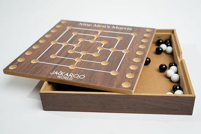 Nine Mens Morris Board Game Marble Strategy Game Solid Wooden Game with 18 Marbles 2 Player Games Ancient Board Games 9 Mens Morris Game Mill Strategy Games for Adults (Walnut)