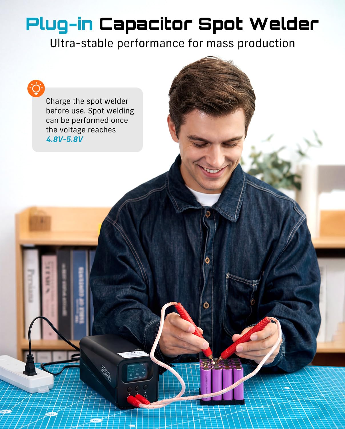 SEESII Capacitive Battery Spot Welder: 10KW(2000A) High Power Output, Includes 6 Copper Welding Pins, Plug-in Spot Welder for Lithium Batteries, Nickel Sheet (Battery Repair)