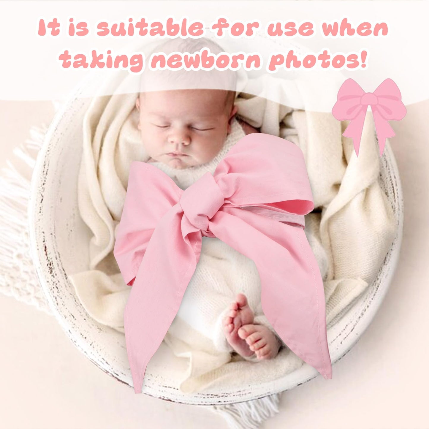 Man Fai Sky Newborn Swaddle Sash, Soft Cotton Bow Decorative Strap for Swaddles, Adorable Maternity Bow Sash, 70x5.5 Inch, Pink
