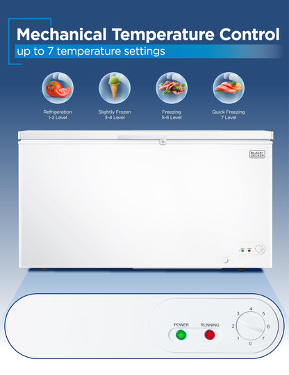 BLACK+DECKER 16.2 Cu. Ft. Chest Freezer, Deep Freezer with Top Opening, Freezer Chest with 2 Removable Storage Baskets, Mechanical Temperature Control, Manual Defrost,R600a Refrigerant, BCF1620E,White