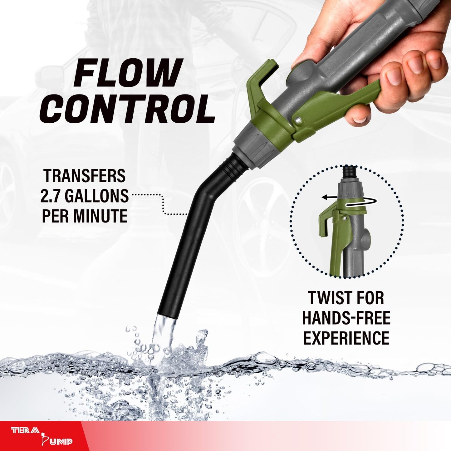 TERA PUMP Next Gen. 2x More Powerful Rechargeable Battery Liquid Transfer Pump (Up to 20% Faster Flow, 10.3 Liter/Min) Precise Nozzle Extra Long 10-ft. Hose for E85, Gas, Diesel, Kerosene and more