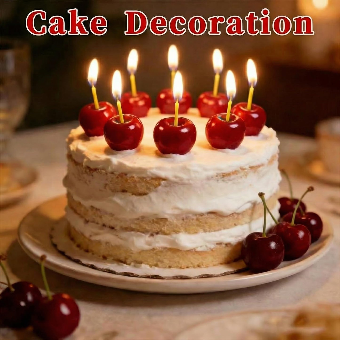 12 Pcs Cherry Birthday Candles Decorations, Handmade Beeswax Cake Candle with Cotton Wicks, Cute Red Fruit-Shaped Candles for Party, Wedding, Cupcakes & Celebrations