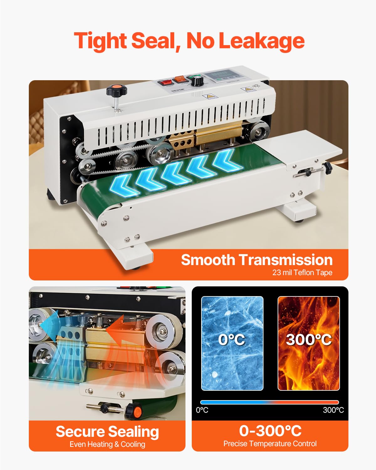 VEVOR Continuous Bag Band Sealing Machine, 0.24-0.47 in/6-12 mm Seal Width, Horizontal Band Sealer Machine with Digital Temperature Control, Carbon Steel Bag Sealer for 0.02-0.8 mm Plastic Bags Films