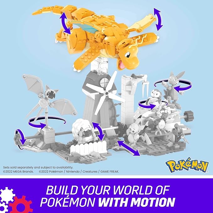 MEGA Pokemon Action Figure Building Toys for Kids Dragonite with 388 Pieces and Wing Flapping Motion Age 9+ Years Old Gift Idea