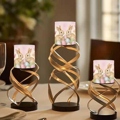 Merkmak Pack of 4 Easter Day Flameless Candles with Remote Battery Operated Candles with Timer Flickering LED Elictric Pillar Tealights for Party Decorations, Easter Egg Bunny Tulip