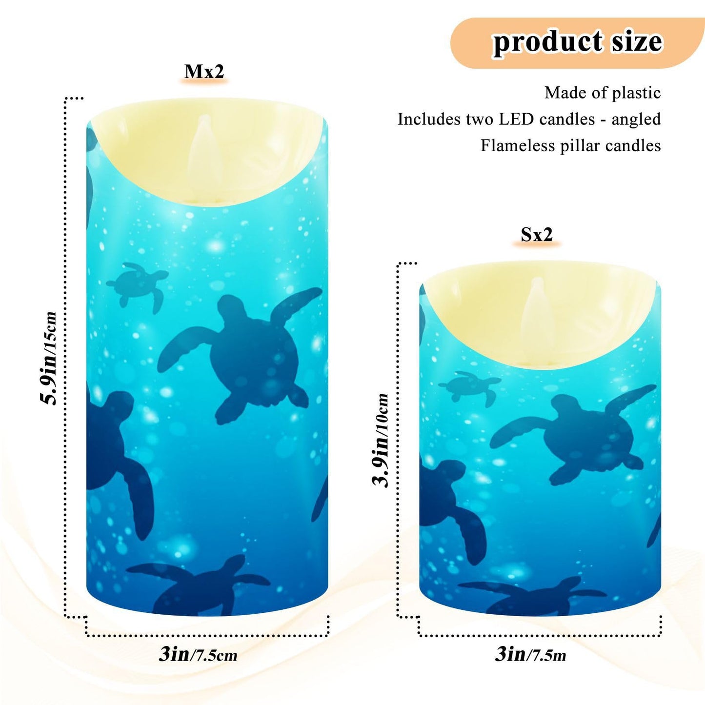 Flameless Candles Set of 2 Deep Sea Turtle Realistic LED Candles with Remote Battery Operated Holiday Decorations