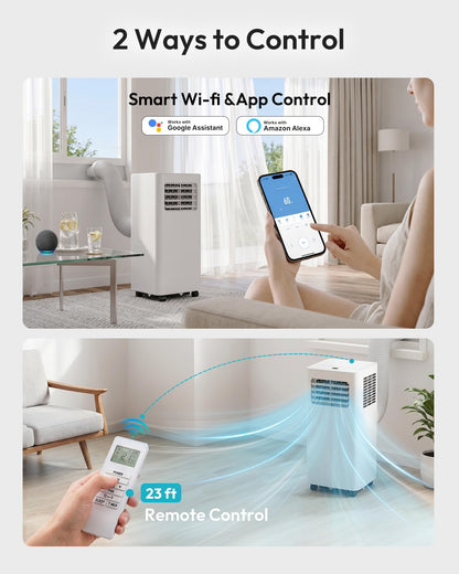 EUHOMY 14,000 BTU Portable Air Conditioners, 5-in-1 Portable AC Unit with Cool, Heat, Dehumidifier, Fan, Sleep Mode, 650 Sq.Ft. with 350 CFM Airflow, App/Remote Control, 24H Timer Quiet AC for Bedroom