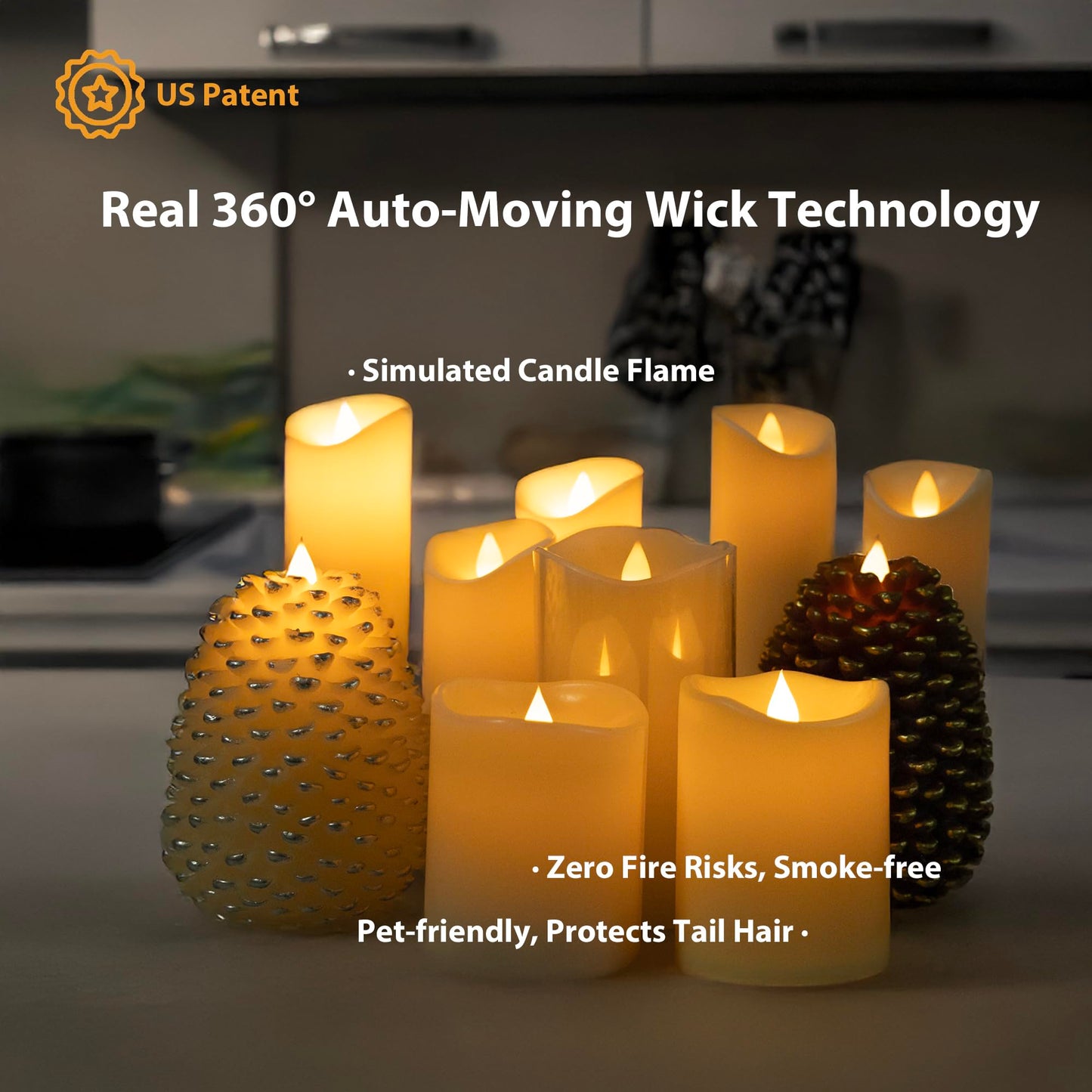 GyrHub Flameless Candles Last 1300+ Hours Real Wax Flame Effect Auto-Moving 3D Wick, LED Pillar Candles with Timers Battery Operated - Ivory 5"