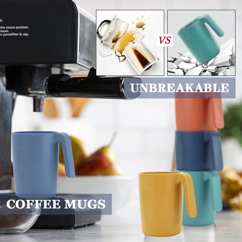 Homienly Wheat Straw Coffee Mugs, Alternative to Plastic Coffee Cups, Set of 6, Unbreakable Camping Coffee Mugs, 16 OZ Cups for Tea, Coffee, Milk, Dishwasher and Microwave Safe Kids Mug, Multi
