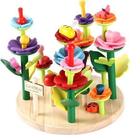 Wooden Flower Garden Building Toys for Kids STEM Educational Activity Preschool Kit Gift for Boys Girls Age 3 4 5 6 7 Years Old Stacking Game for Toddlers Build a Bouquet Spring Gifts