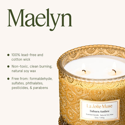 LA JOLIE MUSE Sahara Amber Scented Candles for Home | 2-Wick Non Toxic Natural Soy | Luxury Decorative Large Jar Candle | Gifts for Women & Men |Bergamot Musk | 12 oz