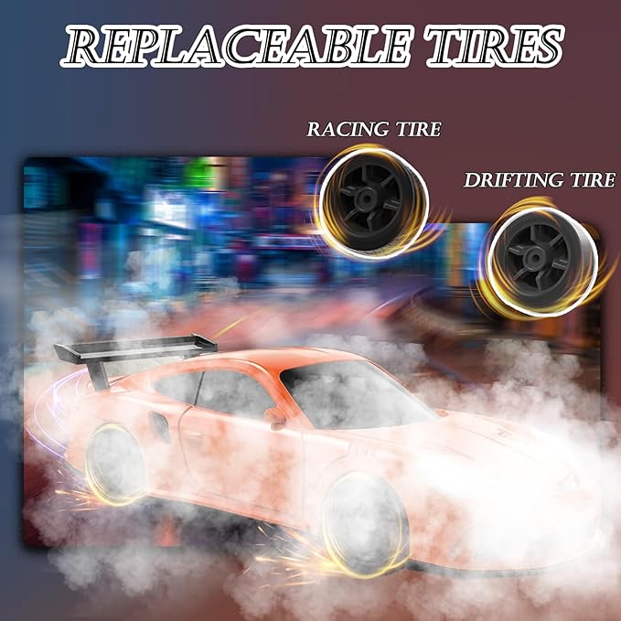 1/43 Mini RC Drift Car with Gyroscope 2.4GHz 4WD Full Proportional High Speed Micro Hobby RC Cars with Lights Racing Tires Fast Small Remote Control Car Toy Model Gift for Adults Kids Boys Girls