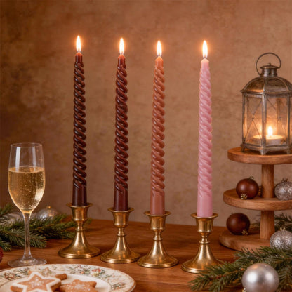 Coffee Spiral Taper Candles, 10 inch Gradient Twisted Candles,4 Pack Unscented and Smokeless Long Burning Candles with Cotton Wicks,Tall Candlesticks,Ideal for Weddings, Dinner Parties, and Home Décor