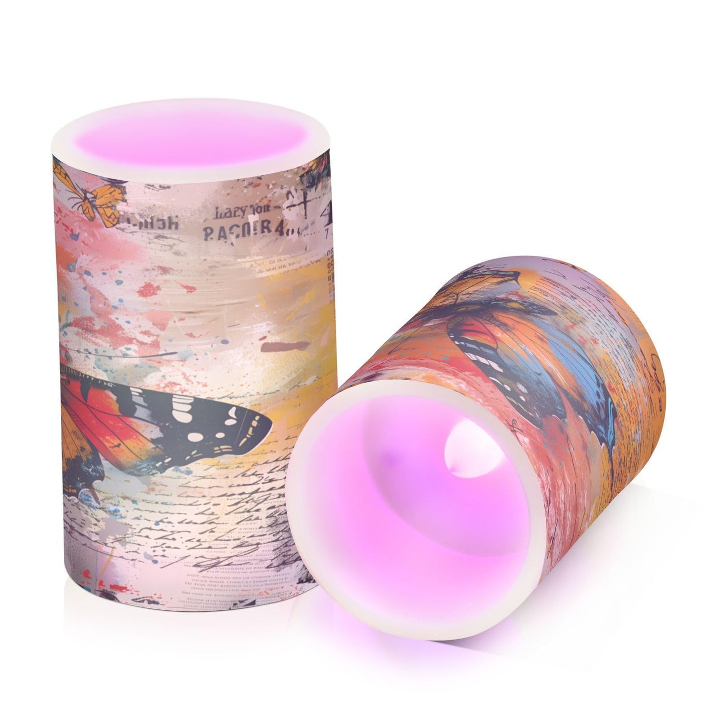 ALAZA Handwriting Butterfly Flameless Candles, LED Pillar Candles with Remote Timer, Battery Operated Candles Set of 2