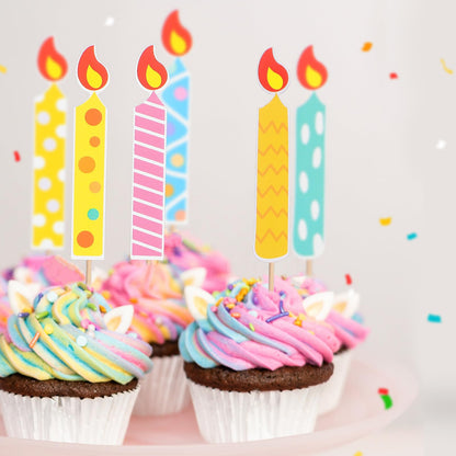Veemoon 40pcs Birthday Cake Paper Candles Decoration Happy Birthday Cake Diy Topper Accessories Cupcake Flameless Candles Decor for Weeding Anniversary Birhday Festival Party Celebration
