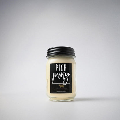Milkhouse Candle Company Pink Peony Soy Candle - Sugared Peony | Apricot Blossom | Powdered Woods Scented - 13 oz Mason Jar with Lid, 70+ Hour Burn Time, Made in the USA